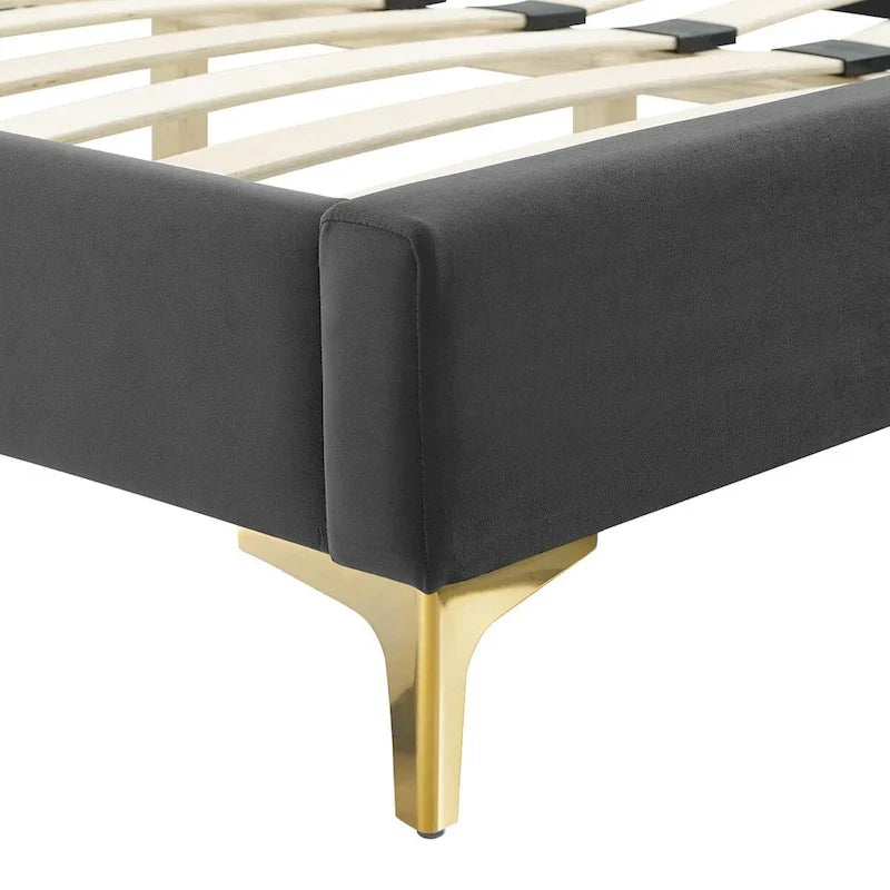 Lit Plateforme Capitonnée en Velours Performance Jumeau