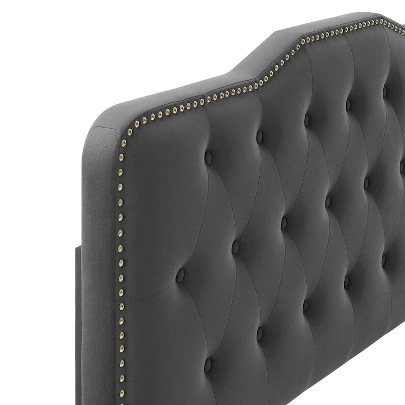 Lit Plateforme Capitonnée en Velours Performance Jumeau
