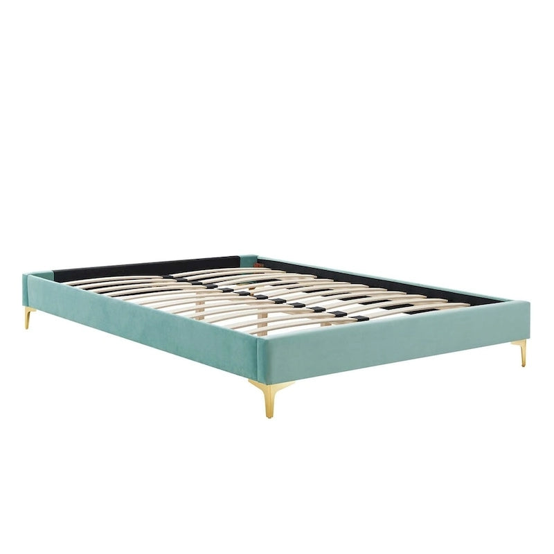 Lit Plateforme Capitonnée en Velours Performance Jumeau