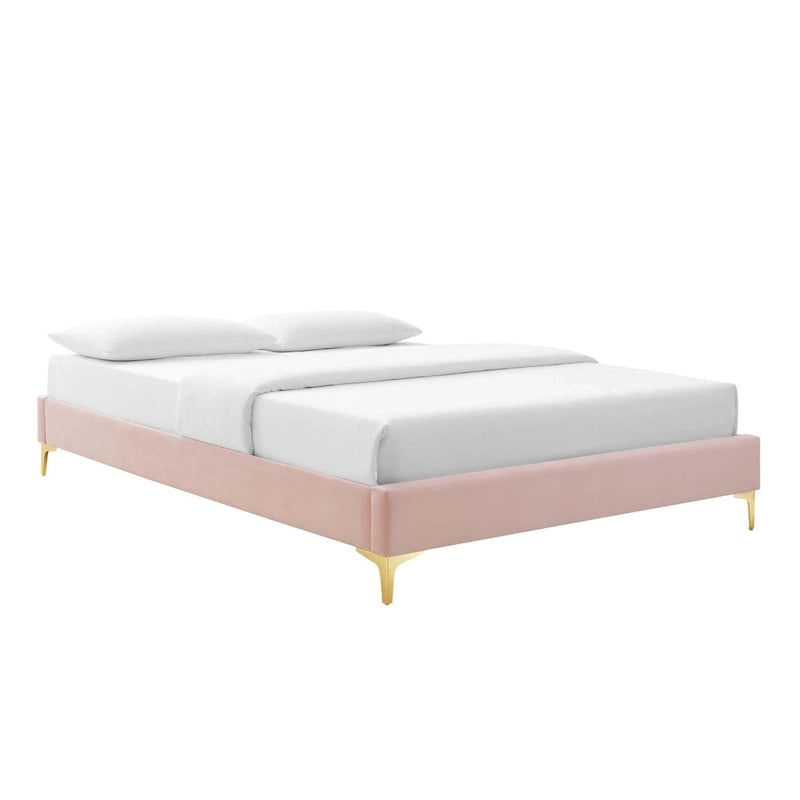 Lit Plateforme Capitonnée en Velours Performance Jumeau
