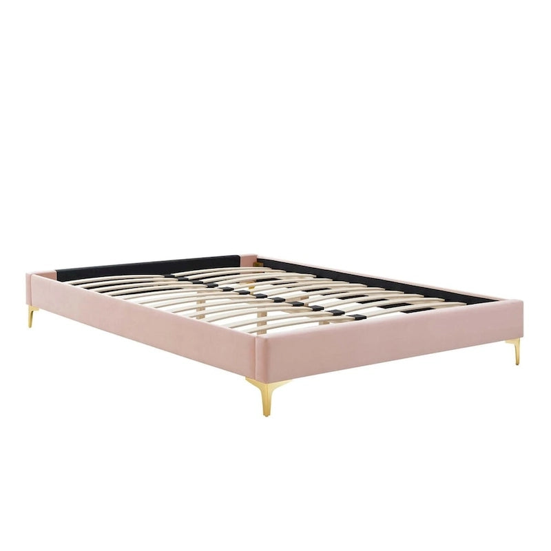 Lit Plateforme Capitonnée en Velours Performance Jumeau