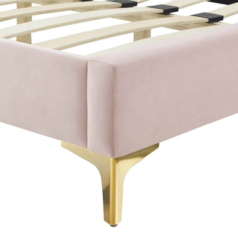 Lit Plateforme Capitonnée en Velours Performance Jumeau