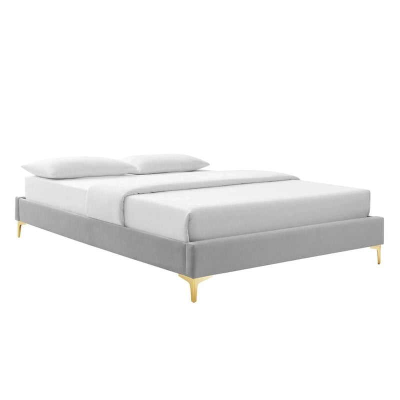 Lit Plateforme Capitonnée en Velours Performance Jumeau