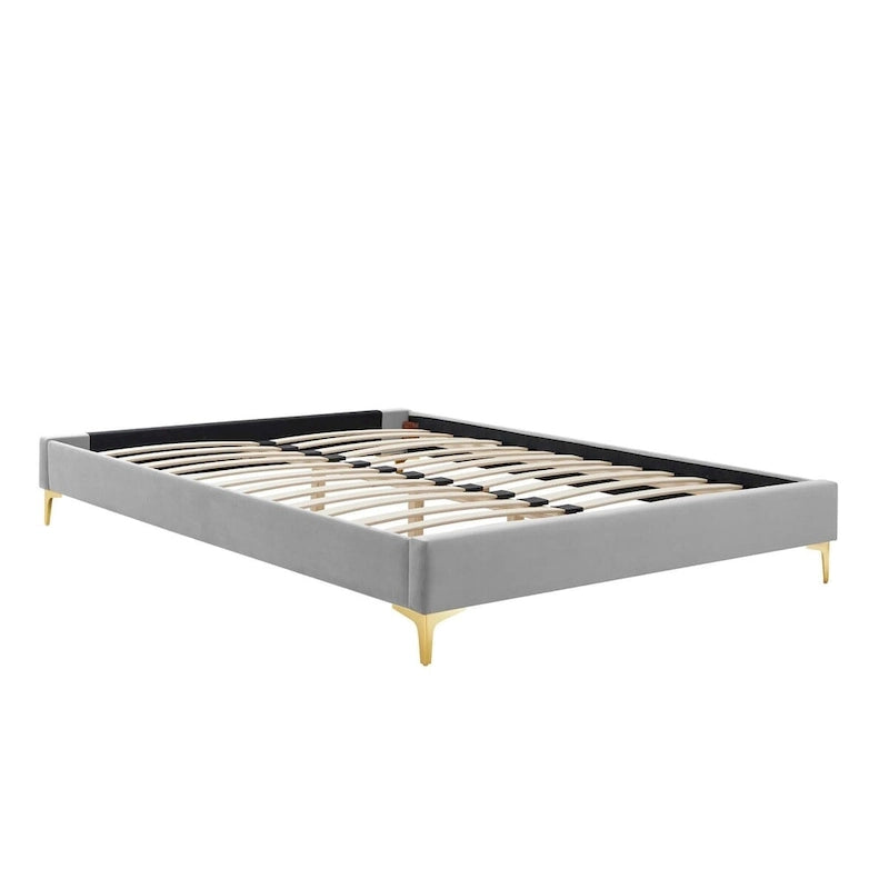 Lit Plateforme Capitonnée en Velours Performance Jumeau