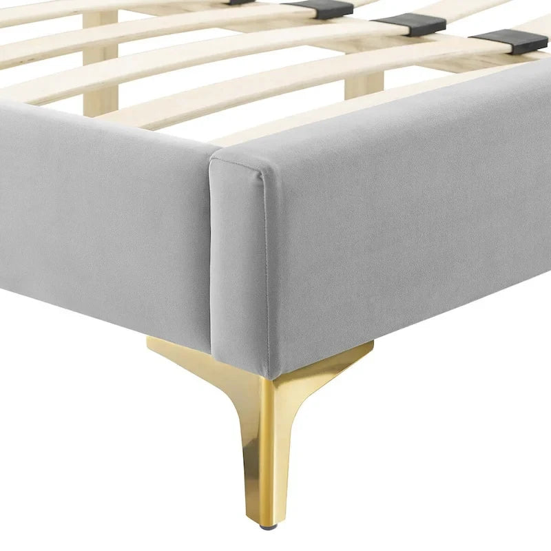 Lit Plateforme Capitonnée en Velours Performance Jumeau