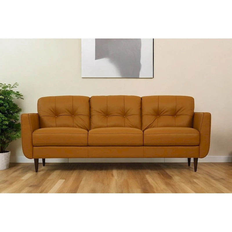 HomeRoots 83 Orange Leather Sofa With Black Legs - 83