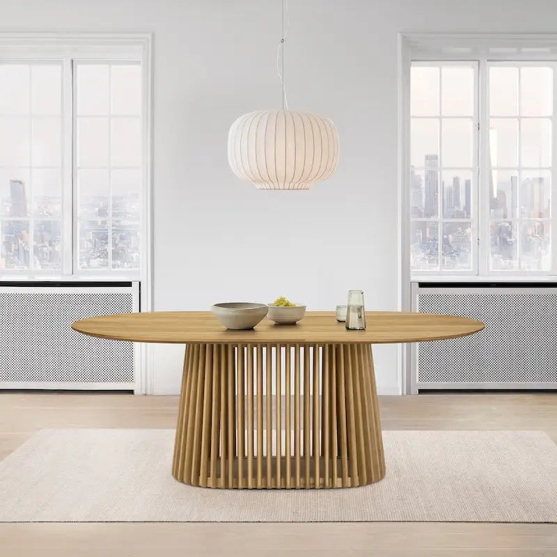 Table à manger ovale de 79 pouces en bois massif avec piédestal à lattes