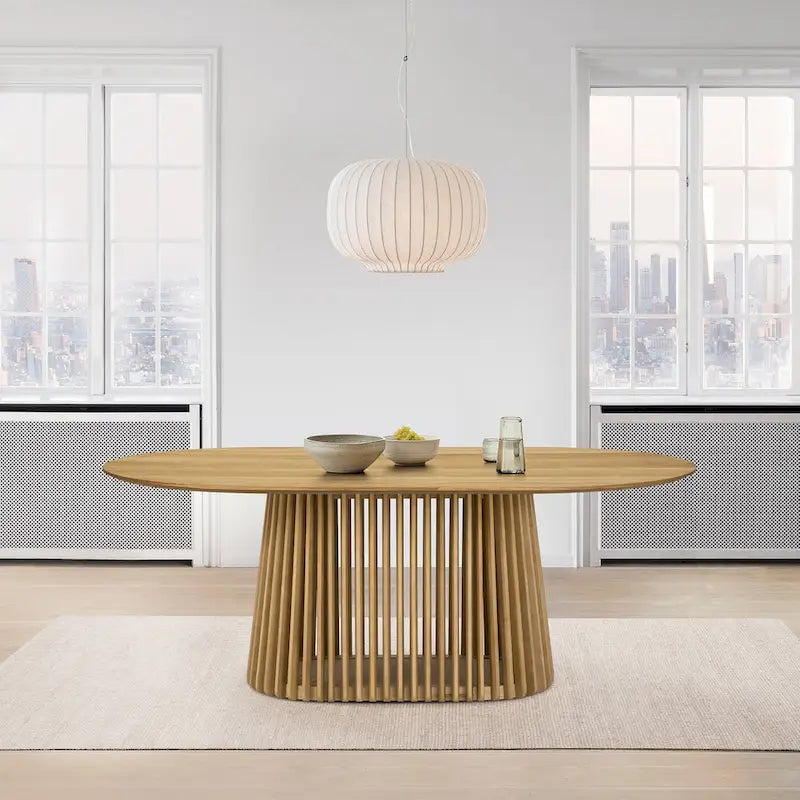 Table à manger ovale de 79 pouces en bois massif avec piédestal à lattes