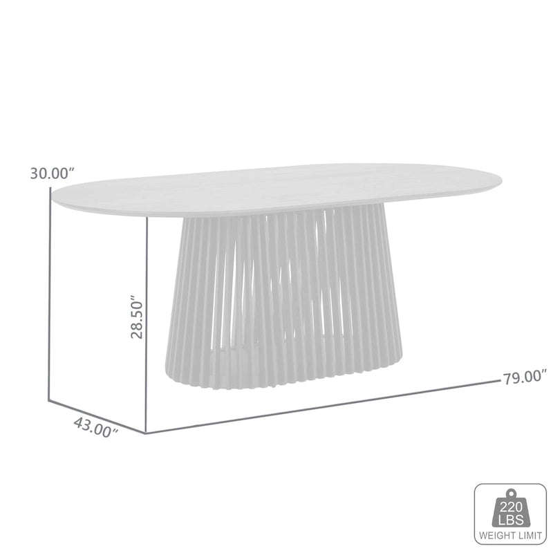 Table à manger ovale de 79 pouces en bois massif avec piédestal à lattes