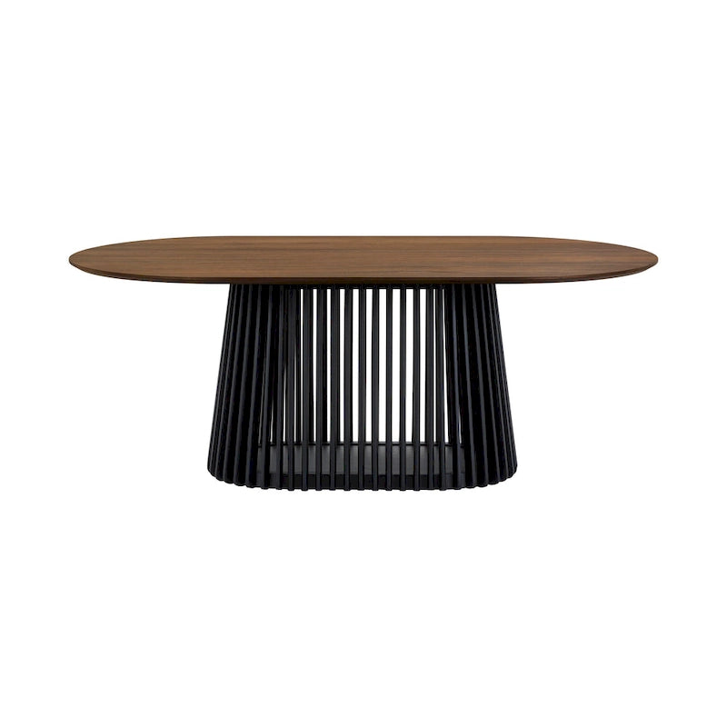 Table à manger ovale de 79 pouces en bois massif avec piédestal à lattes
