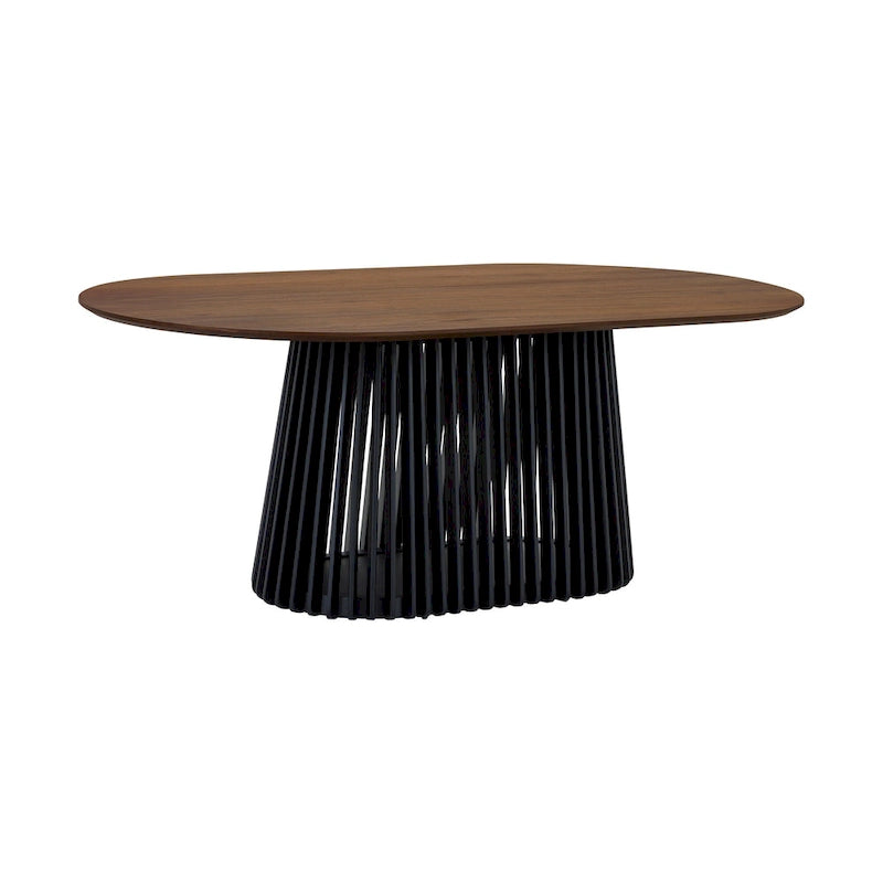 Table à manger ovale de 79 pouces en bois massif avec piédestal à lattes