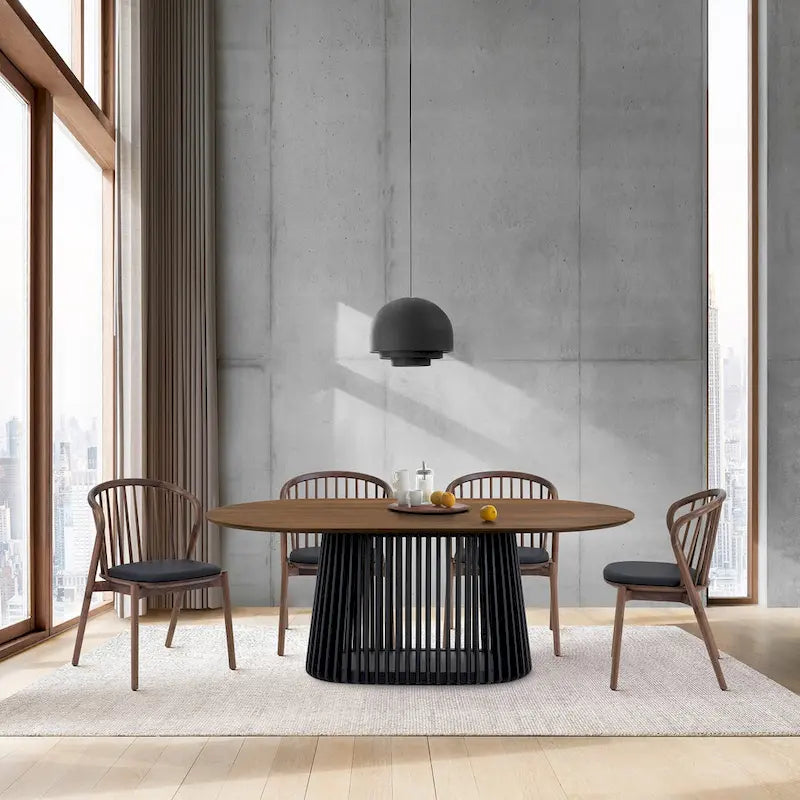 Table à manger ovale de 79 pouces en bois massif avec piédestal à lattes