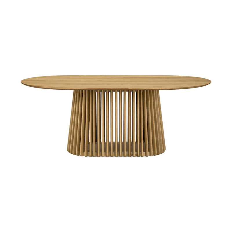 Table à manger ovale de 79 pouces en bois massif avec piédestal à lattes