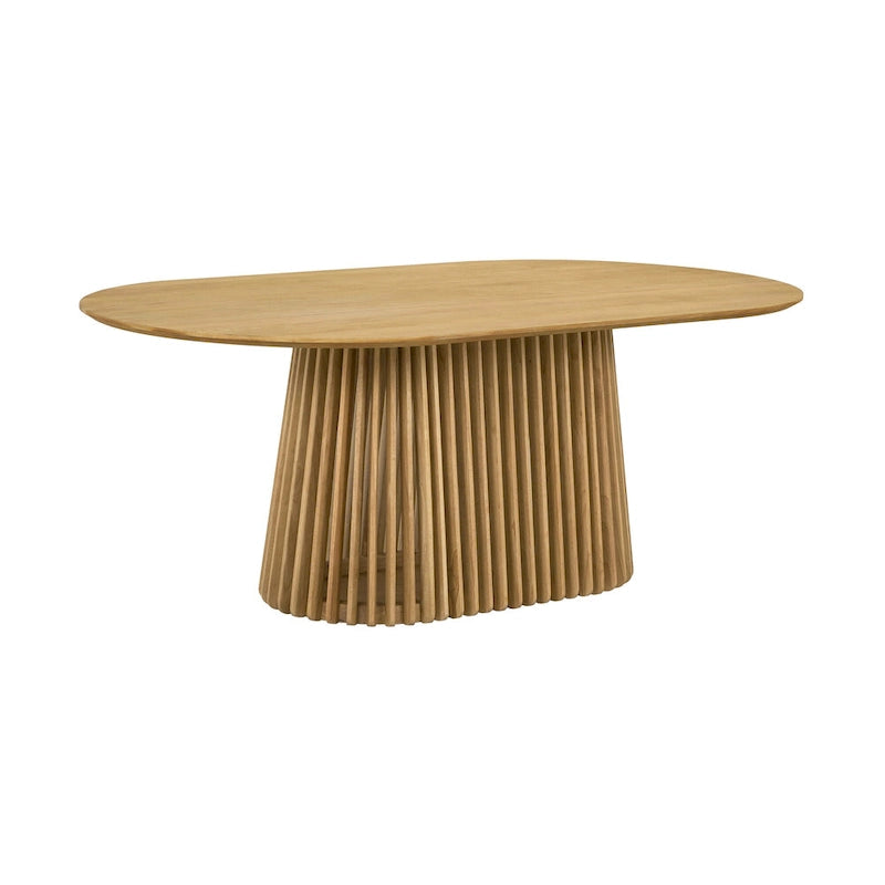 Table à manger ovale de 79 pouces en bois massif avec piédestal à lattes