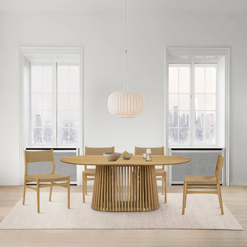 Table à manger ovale de 79 pouces en bois massif avec piédestal à lattes