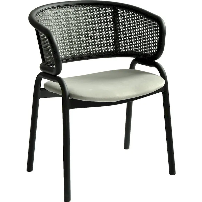 Chaise de salle à manger moderne capitonnée avec fauteuil confortable et pieds en fer noir pour salle à manger, cuisine, patio