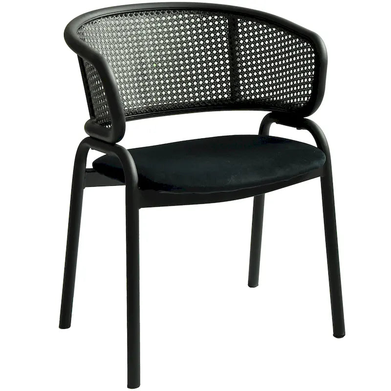 Chaise de salle à manger moderne capitonnée avec fauteuil confortable et pieds en fer noir pour salle à manger, cuisine, patio