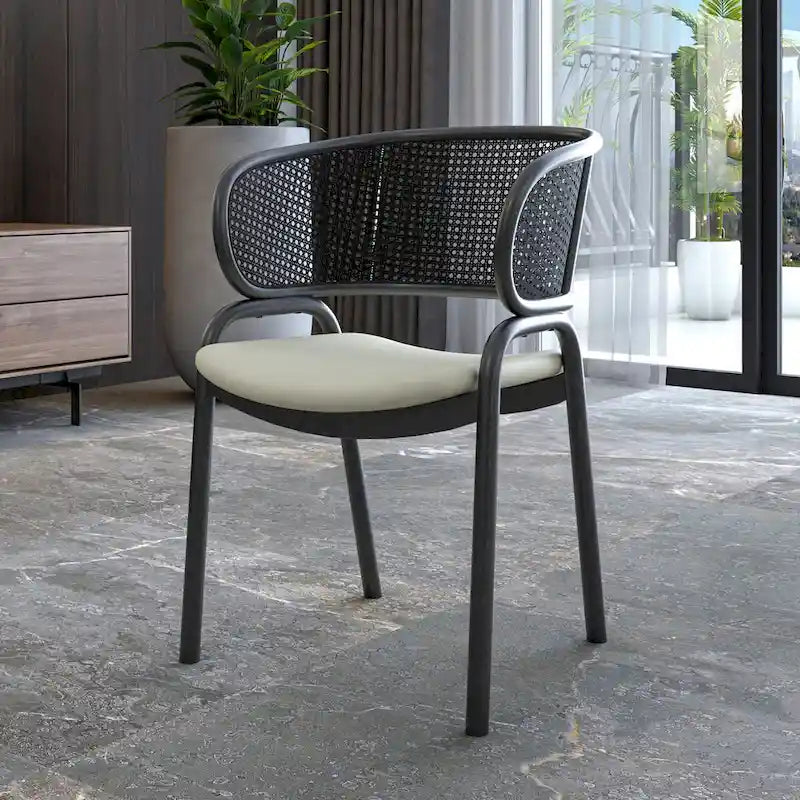 Chaise de salle à manger moderne capitonnée avec fauteuil confortable et pieds en fer noir pour salle à manger, cuisine, patio