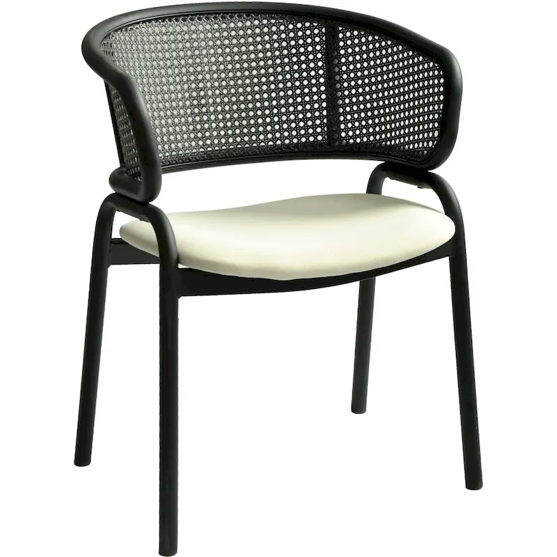 Chaise de salle à manger moderne capitonnée avec fauteuil confortable et pieds en fer noir pour salle à manger, cuisine, patio