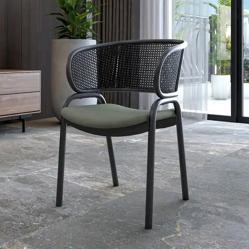 Chaise de salle à manger moderne capitonnée avec fauteuil confortable et pieds en fer noir pour salle à manger, cuisine, patio