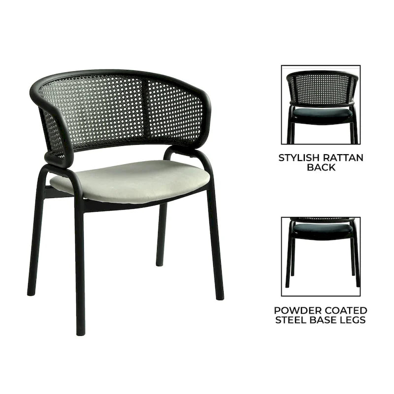 Chaise de salle à manger moderne capitonnée avec fauteuil confortable et pieds en fer noir pour salle à manger, cuisine, patio