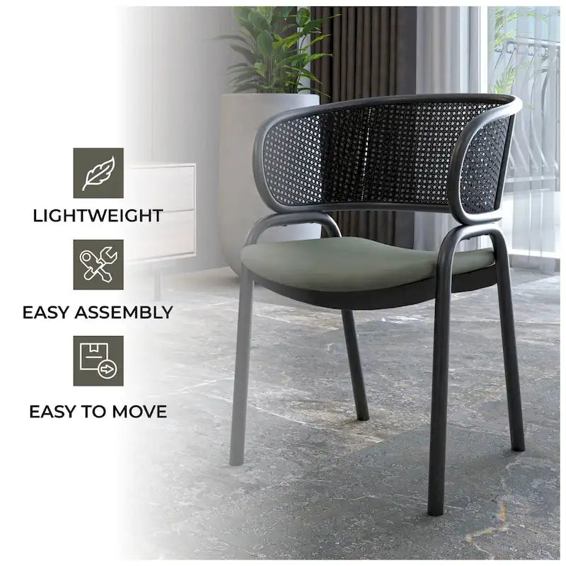 Chaise de salle à manger moderne capitonnée avec fauteuil confortable et pieds en fer noir pour salle à manger, cuisine, patio
