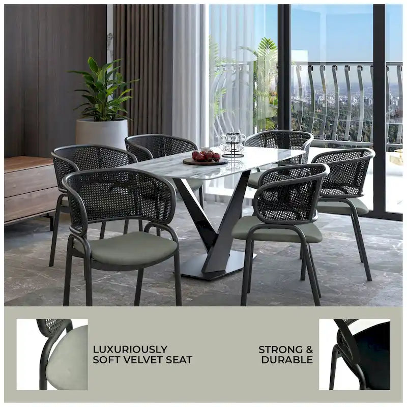 Chaise de salle à manger moderne capitonnée avec fauteuil confortable et pieds en fer noir pour salle à manger, cuisine, patio