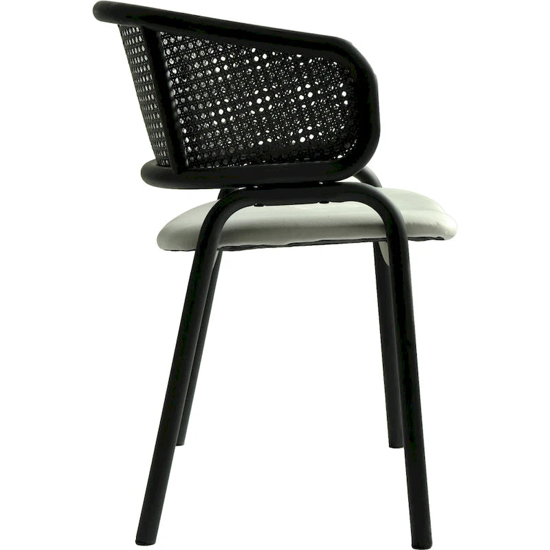 Chaise de salle à manger moderne capitonnée avec fauteuil confortable et pieds en fer noir pour salle à manger, cuisine, patio