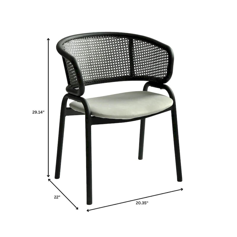 Chaise de salle à manger moderne capitonnée avec fauteuil confortable et pieds en fer noir pour salle à manger, cuisine, patio