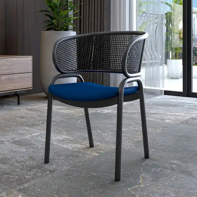 Chaise de salle à manger moderne capitonnée avec fauteuil confortable et pieds en fer noir pour salle à manger, cuisine, patio