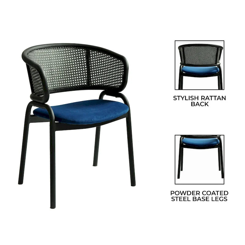 Chaise de salle à manger moderne capitonnée avec fauteuil confortable et pieds en fer noir pour salle à manger, cuisine, patio