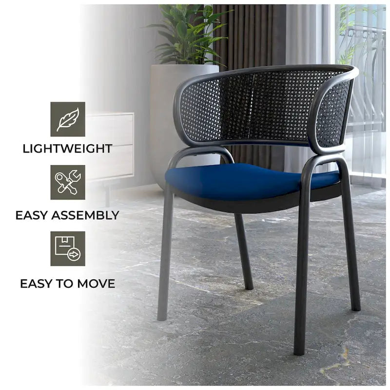 Chaise de salle à manger moderne capitonnée avec fauteuil confortable et pieds en fer noir pour salle à manger, cuisine, patio