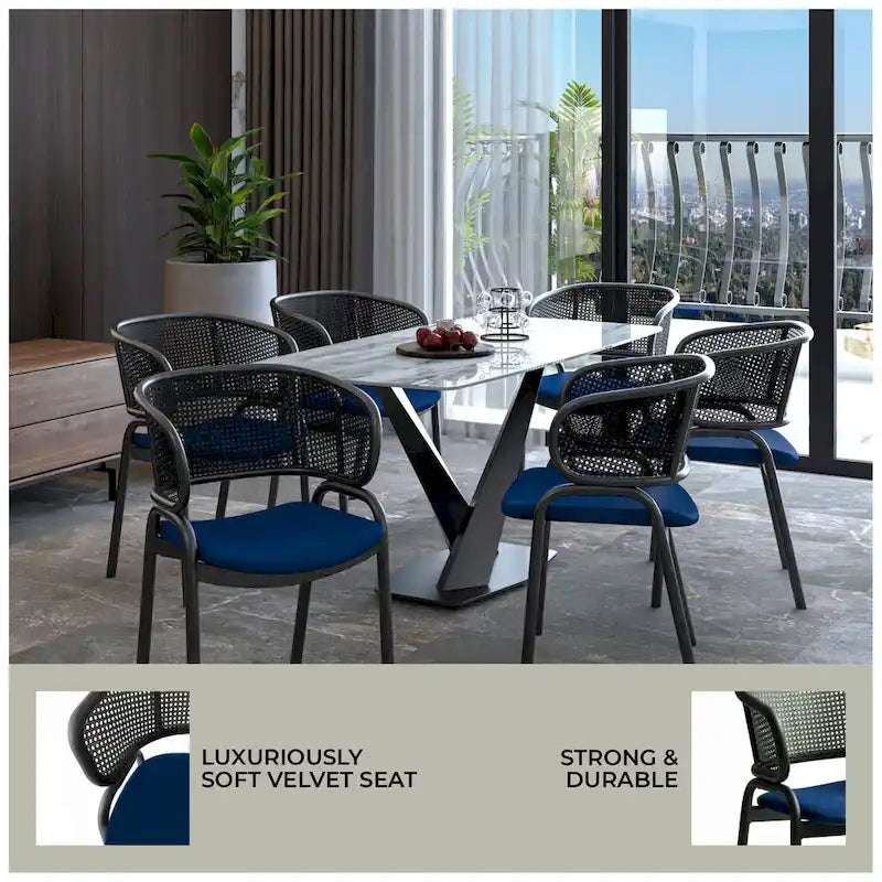 Chaise de salle à manger moderne capitonnée avec fauteuil confortable et pieds en fer noir pour salle à manger, cuisine, patio