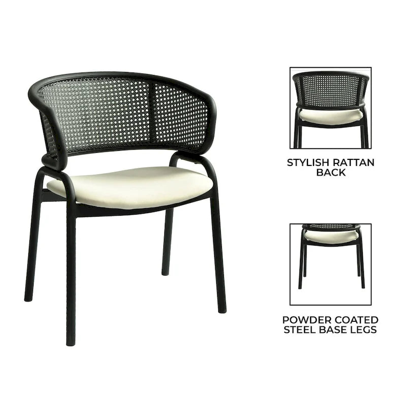 Chaise de salle à manger moderne capitonnée avec fauteuil confortable et pieds en fer noir pour salle à manger, cuisine, patio