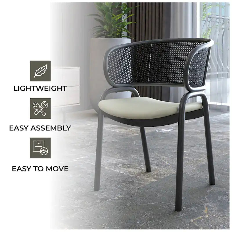 Chaise de salle à manger moderne capitonnée avec fauteuil confortable et pieds en fer noir pour salle à manger, cuisine, patio