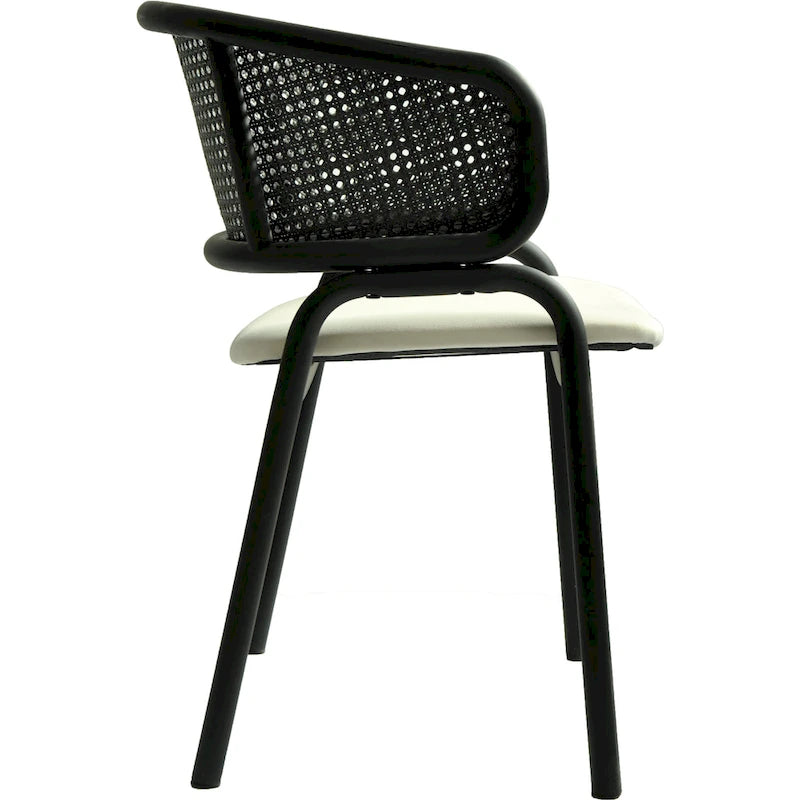 Chaise de salle à manger moderne capitonnée avec fauteuil confortable et pieds en fer noir pour salle à manger, cuisine, patio