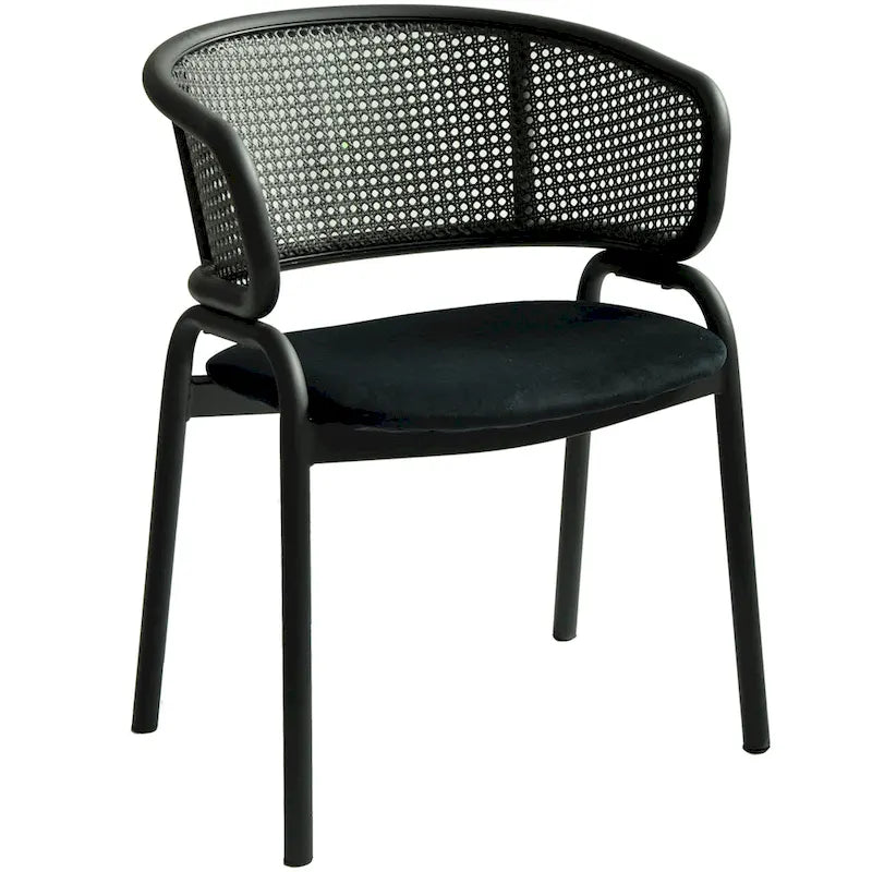 Chaise de salle à manger moderne capitonnée avec fauteuil confortable et pieds en fer noir pour salle à manger, cuisine, patio