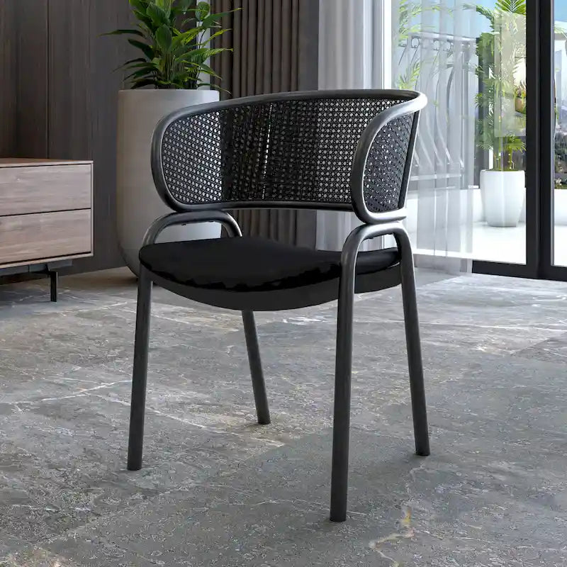 Chaise de salle à manger moderne capitonnée avec fauteuil confortable et pieds en fer noir pour salle à manger, cuisine, patio