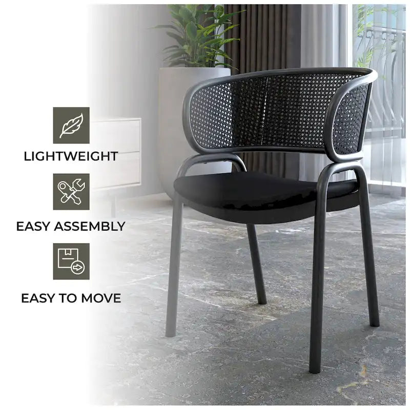 Chaise de salle à manger moderne capitonnée avec fauteuil confortable et pieds en fer noir pour salle à manger, cuisine, patio