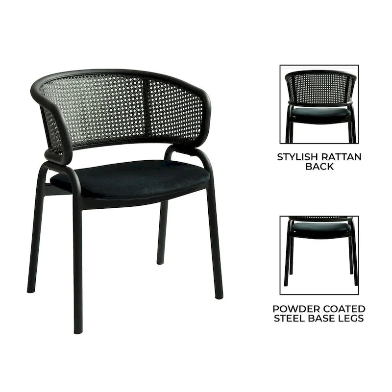 Chaise de salle à manger moderne capitonnée avec fauteuil confortable et pieds en fer noir pour salle à manger, cuisine, patio