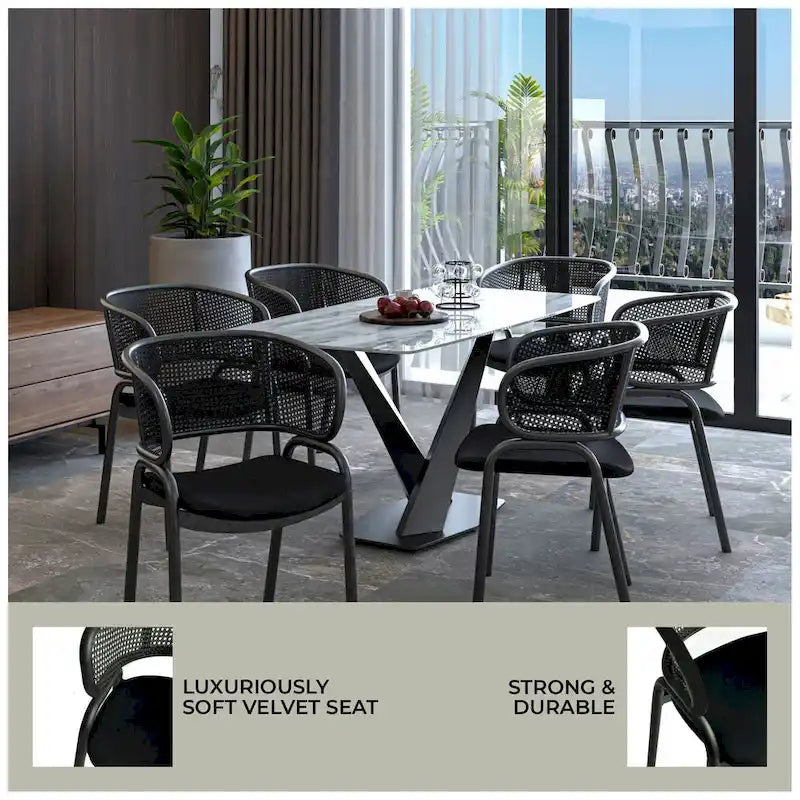 Chaise de salle à manger moderne capitonnée avec fauteuil confortable et pieds en fer noir pour salle à manger, cuisine, patio