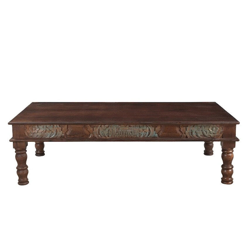 Table basse en bois recyclé à panneaux sculptés - 55 x 34