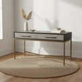 Macari Miki Art Deco Solid Wood AndVegan Leather Shagreen With Brass Accents Console Table - 59W x 16D x 32.3H