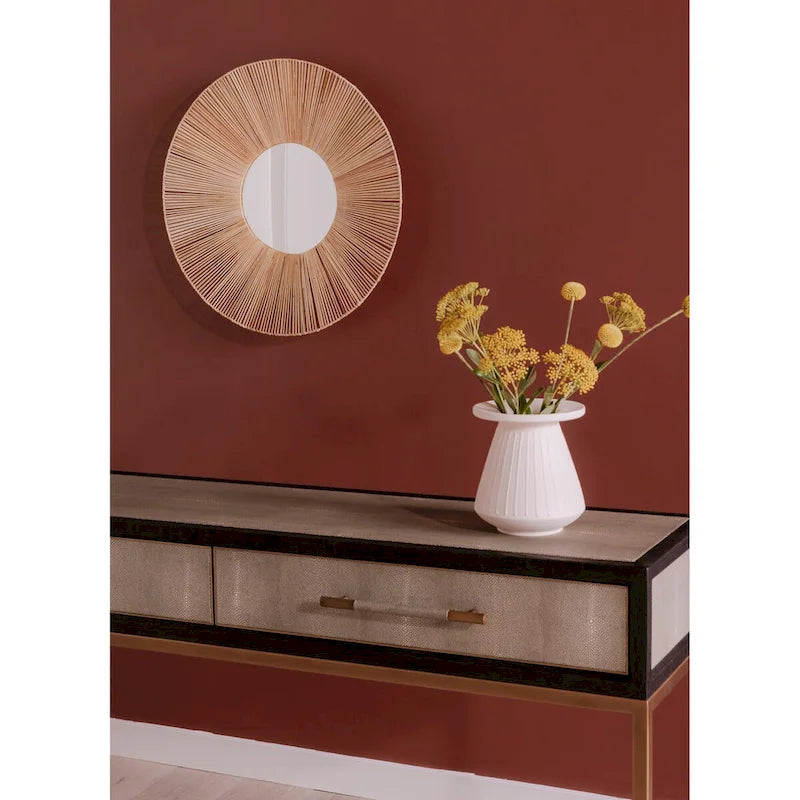 Console Art Déco en bois massif et cuir végétalien façon galuchat avec accents en laiton - 150 cm (L) x 41 cm (P) x 82 cm (H)
