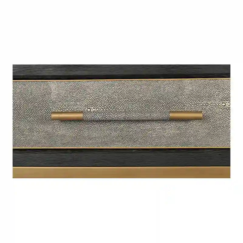 Console Art Déco en bois massif et cuir végétalien façon galuchat avec accents en laiton - 150 cm (L) x 41 cm (P) x 82 cm (H)