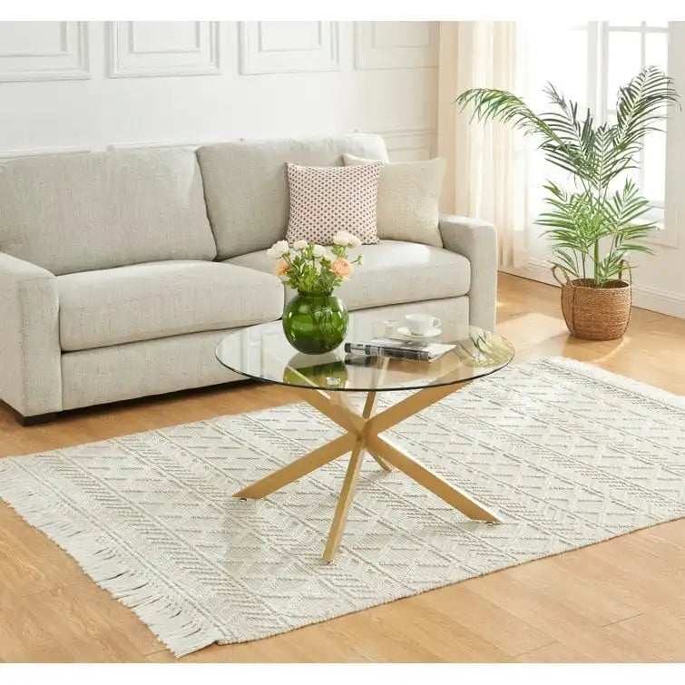 Table basse ronde de 35,4 avec plateau en verre