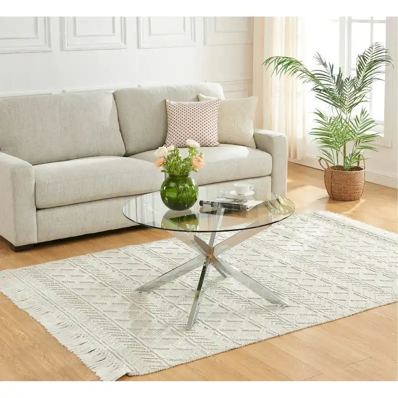 Table basse ronde de 35,4 avec plateau en verre