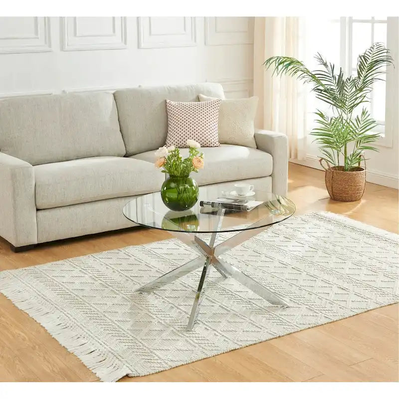 Table basse ronde de 35,4 avec plateau en verre