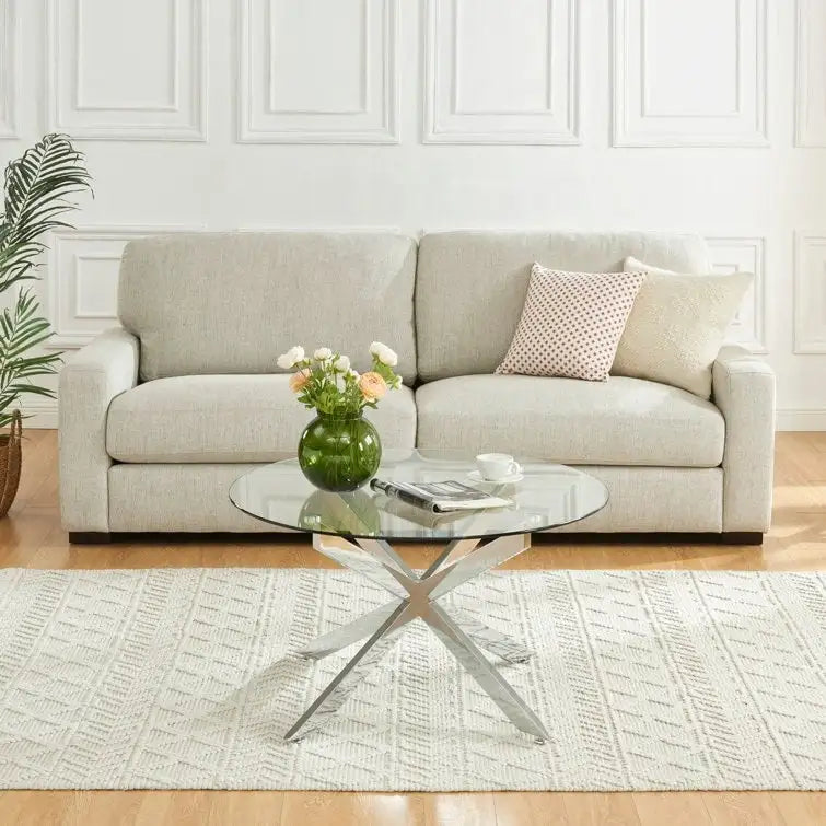 Table basse ronde de 35,4 avec plateau en verre