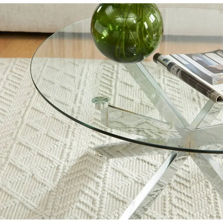 Table basse ronde de 35,4 avec plateau en verre